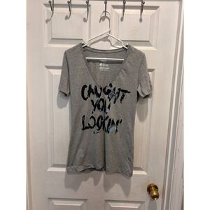 Nike Athletic Dept Womens Gray Caught You‎ Lookin Graphic Slim Fit V-Neck Tee L